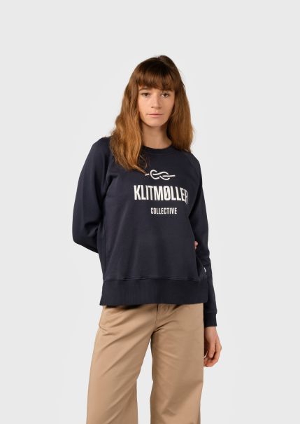 Klitmoller Collective Women Maja Logo Crew - Navy Sweatshirts Versatile