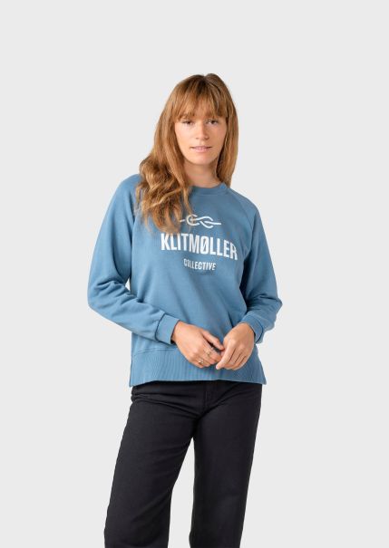 Women Sweatshirts Sleek Klitmoller Collective Maja Logo Crew - Sky Blue