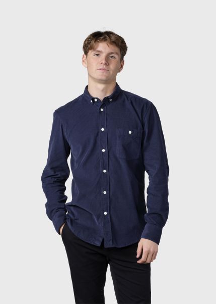Men Distinct Benjamin Corduroy Shirt - Deep Blue Klitmoller Collective Shirts