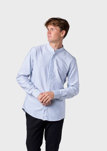 Men Klitmoller Collective Shirts Compact Simon Striped Shirt - White/Navy