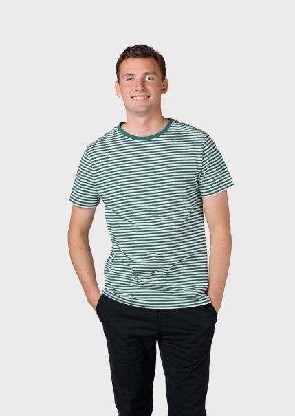 Men T-Shirts Piet Tee - Cream/Moss Green Klitmoller Collective Flexible