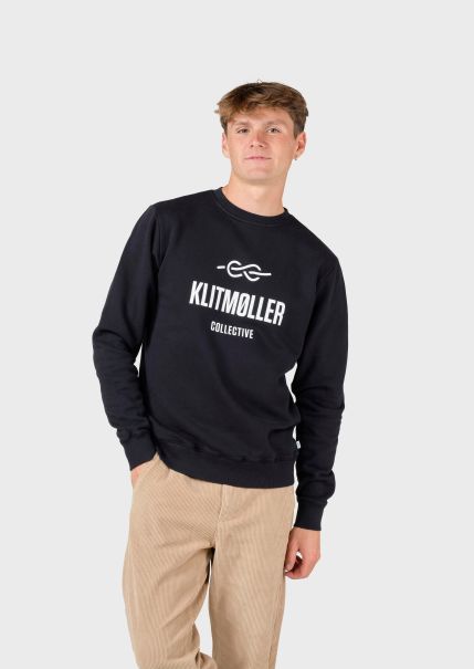 Men Discount Klitmoller Collective Sweatshirts Mens Logo Crew - Black