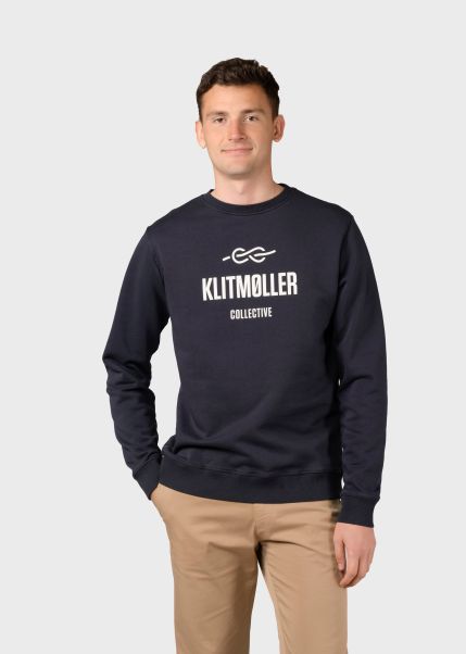 Sweatshirts Klitmoller Collective Men Mens Logo Crew - Navy Cutting-Edge
