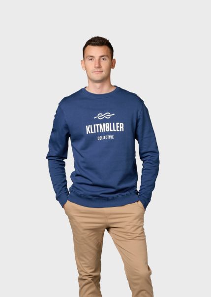 Pioneering Sweatshirts Men Klitmoller Collective Mens Logo Crew - Ocean