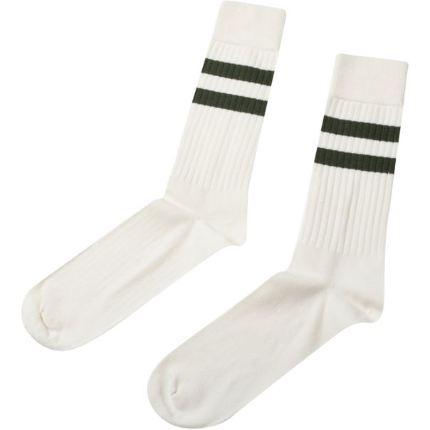 Retro Cotton Sock - Cream/Olive Accessories Klitmoller Collective Clearance Socks