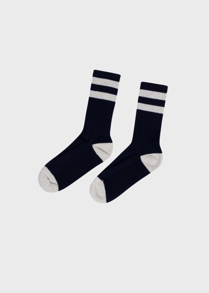 Socks Accessories Klitmoller Collective Striped Merino Sock - Navy/Pastel Grey Delicate