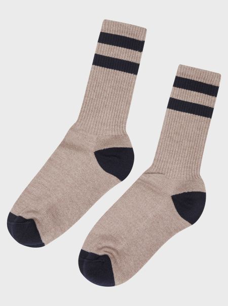 Markdown Socks Striped Merino Sock - Sand/Navy Accessories Klitmoller Collective